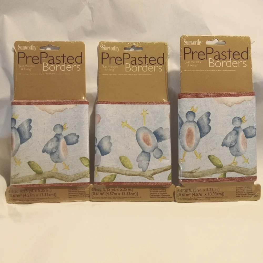 LOT OF 3 Sunworthy Blue Birds Prepasted Borders 5Yd X 5.25” Each NEW SEALED